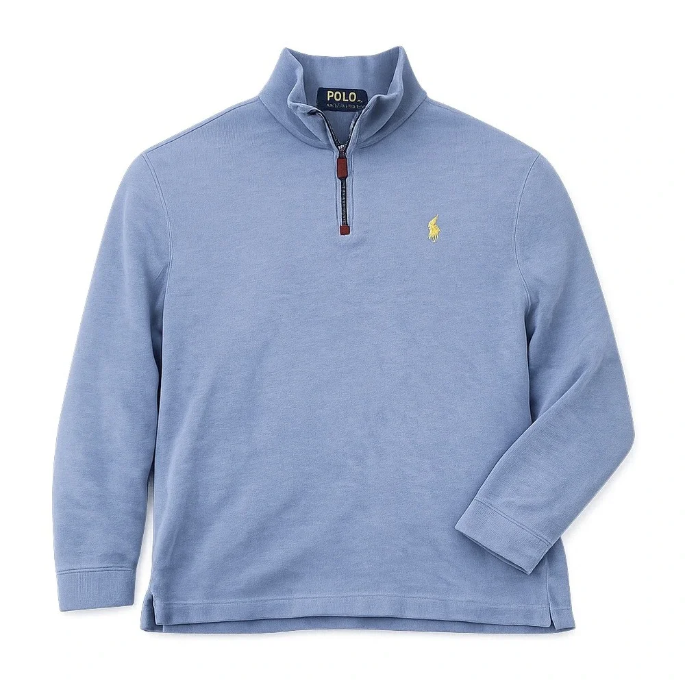 Polo Ralph Lauren Quarter Zip Pullover Sweater Men XL Blue Preppy Classic Ivy - Picture 1 of 10